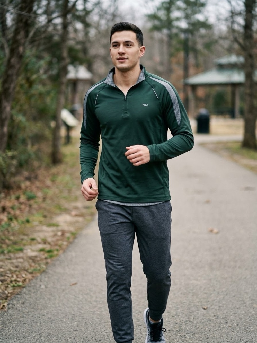 Sz M Athletic Works Men's Quarter-Zip Performance Jacket - Forest Green